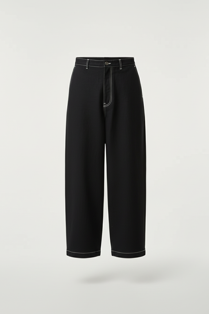 Pantalon Baggy Noir Ample Surpiqué Décontracté Homme - Toile - vue 3