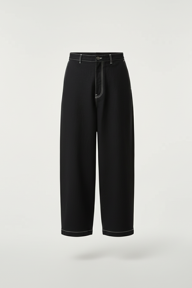 Pantalon Baggy Noir Ample Surpiqué Décontracté Homme - Toile - vue 3