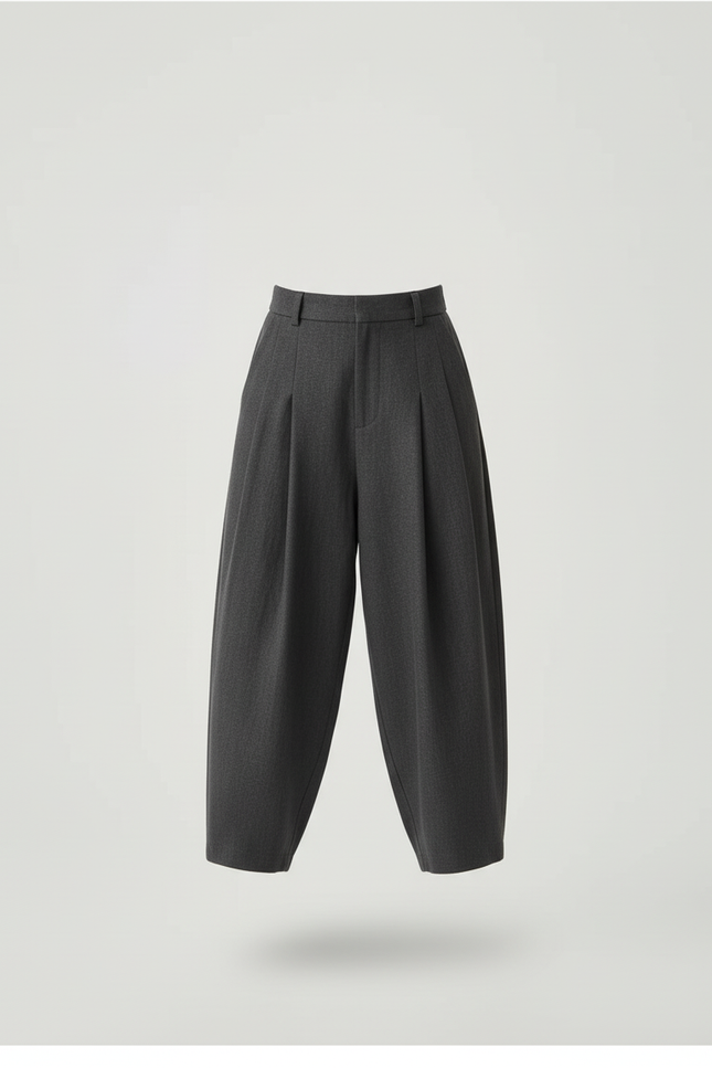 Pantalon Baggy Gris Plissé Ample Décontracté Hiver - Laine - vue 3