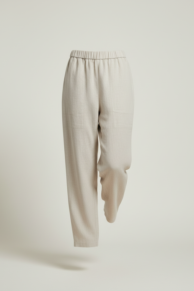 Pantalon Baggy Femme Beige Taille Élastique - Lin - vue 3