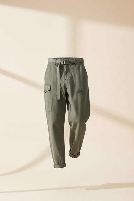Pantalon Baggy Vert Olive Coton Ample Décontracté Homme - Kaki - vue 3