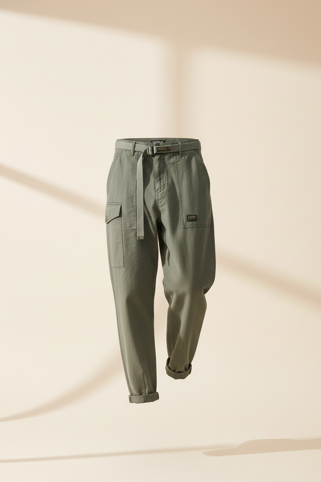 Pantalon Baggy Vert Olive Coton Ample Décontracté Homme - Kaki - vue 3