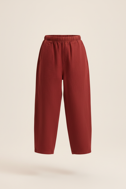 Pantalon Baggy Rouge Lin Ample Garçon Décontracté - Bordeaux - vue 3