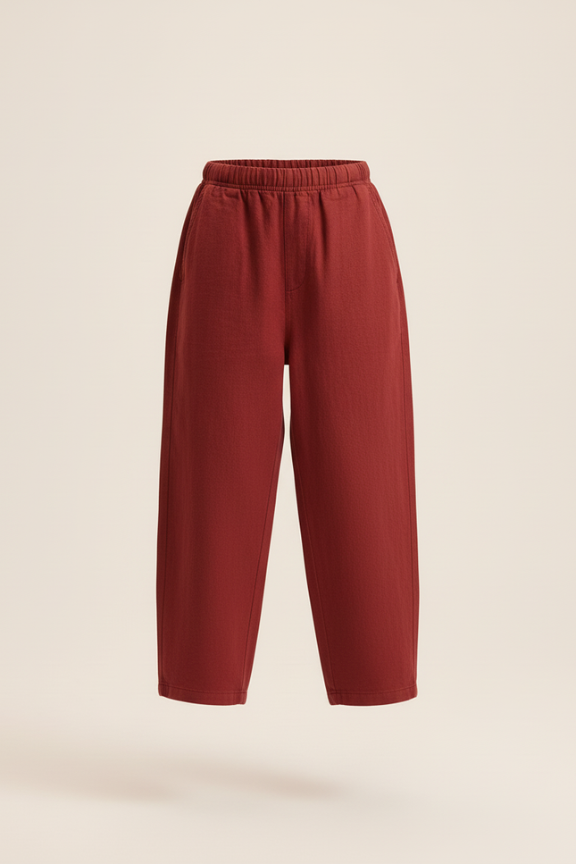 Pantalon Baggy Rouge Lin Ample Garçon Décontracté - Bordeaux - vue 3