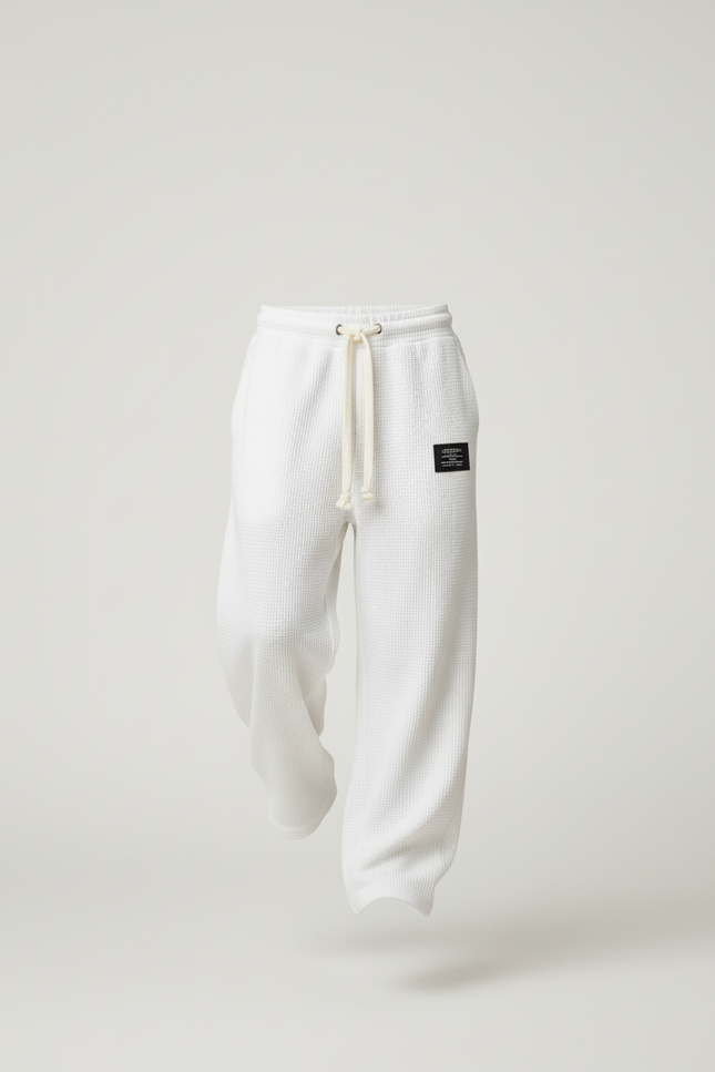 Pantalon Baggy Blanc Waffle Cordon Confort Garçon - Maille - vue 3