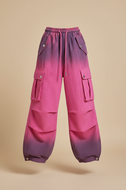 Pantalon Baggy Dégradé Rose Violet Cargo Ample Fille - Multicolore Coton - vue 3