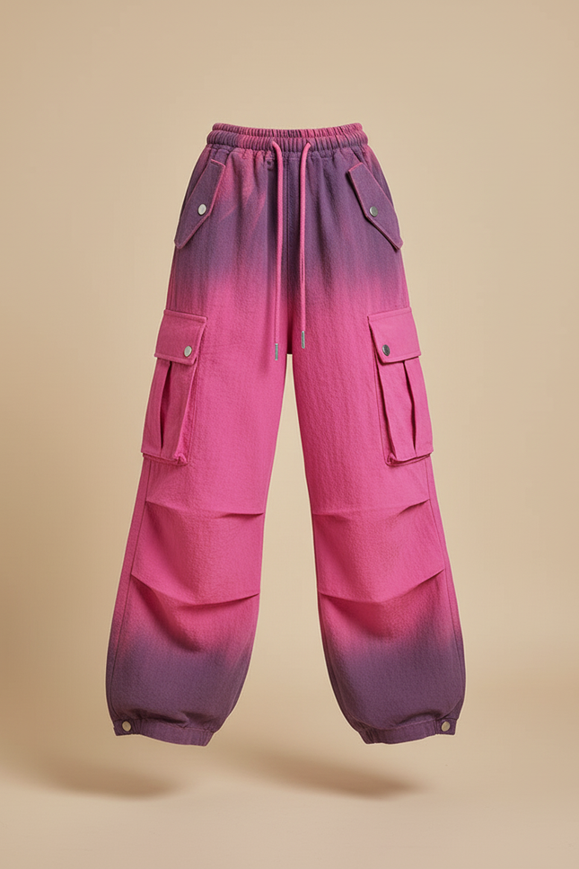 Pantalon Baggy Dégradé Rose Violet Cargo Ample Fille - Multicolore Coton - vue 3