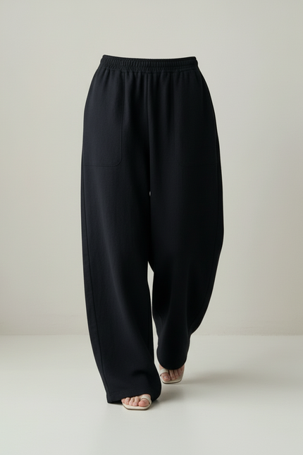 Pantalon Baggy Noir Ample Taille Élastique Confortable - Molleton - vue 3