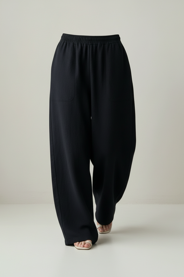 Pantalon Baggy Noir Ample Taille Élastique Confortable - Molleton - vue 3