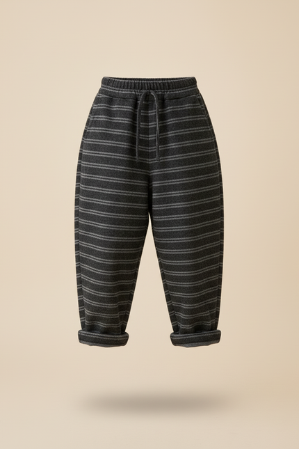 Pantalon Baggy Gris Rayures Horizontales Ample Enfant - Laine - vue 3