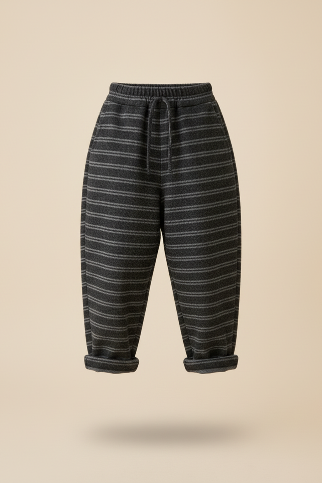 Pantalon Baggy Gris Rayures Horizontales Ample Enfant - Laine - vue 3