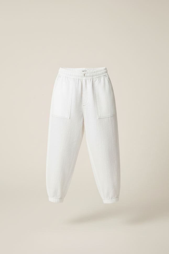 Pantalon Baggy Blanc Ample Décontracté Coton Enfant - vue 3