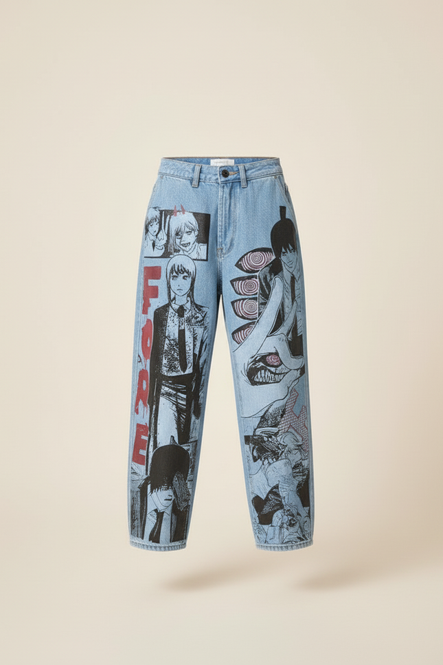 Pantalon Baggy Jean Clair Anime Imprimé Manga Fille - Bleu - vue 3