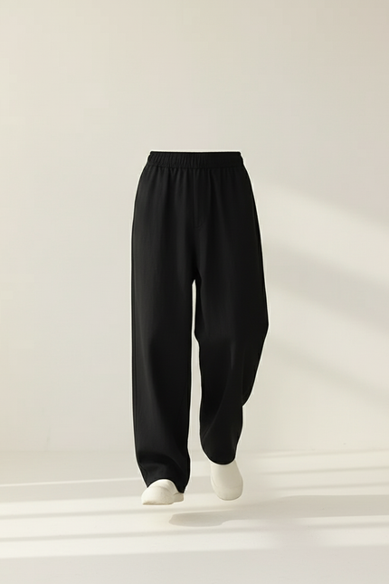 Pantalon Baggy Noir Ample Droit Décontracté Unisexe - Lin - vue 3