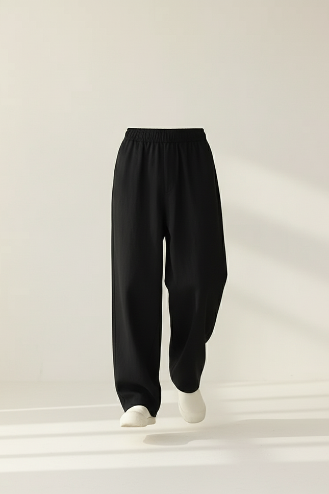 Pantalon Baggy Noir Ample Droit Décontracté Unisexe - Lin - vue 3