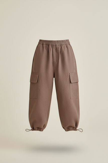 Pantalon Baggy Cargo Marron Cordon Serrage Confortable Enfant - Toile - vue 3