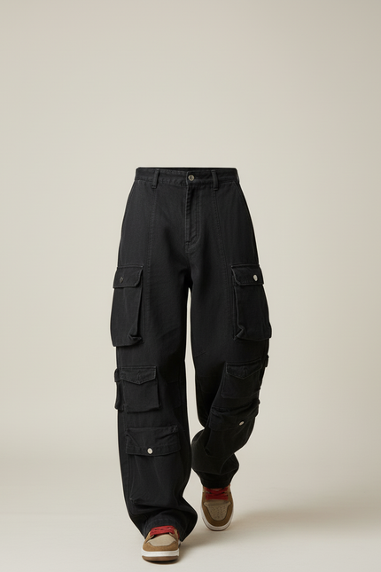 Pantalon Baggy Noir Cargo Ample Multi-Poches Homme - Toile - vue 3