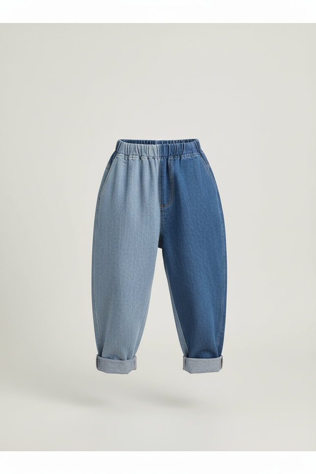 Pantalon Baggy Denim Bicolore Ample Décontracté Enfant - Multicolore Jean - vue 3