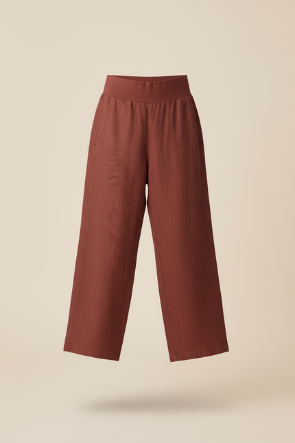Pantalon Baggy Marron Ample Lin Fille Décontracté - vue 3