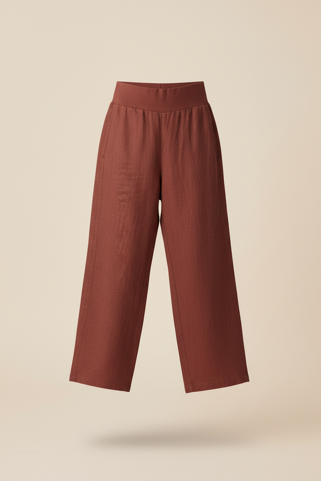 Pantalon Baggy Marron Ample Lin Fille Décontracté - vue 3