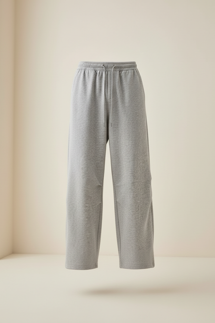Pantalon Baggy Gris Clair Ample Décontracté Molletonné - vue 3